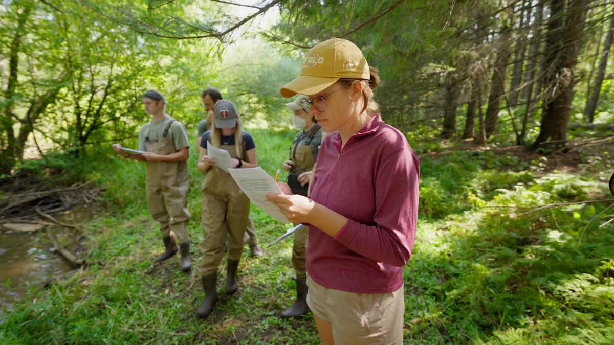 Graduate students at Harley Park creating a water budget for Hartley Pond